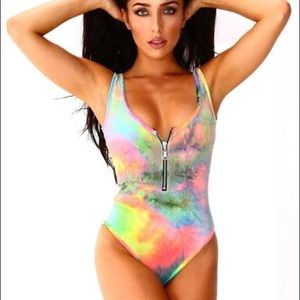 IHeartRaves Velvet Tie Dye Rainbow Bodysuit